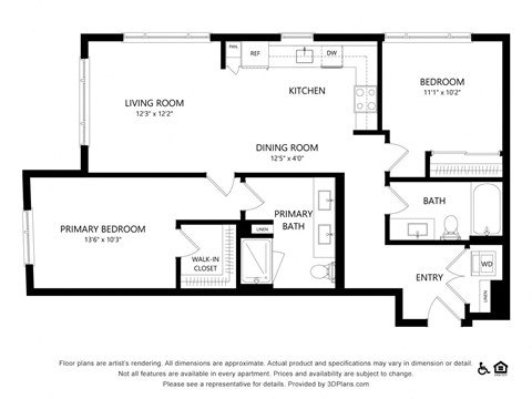 Floor plan for 2 beds, 2 baths, 1028 sqft